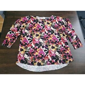 Cable & Gauge Women's Sweater Pink Floral Round Neck Long Sleeve Size 2X‎